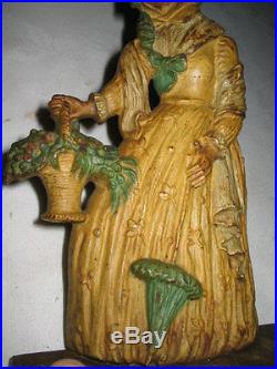 Antique Bradley Hubbard Victorian Garden Statue Lady Art Cast Iron Doorstop Toy