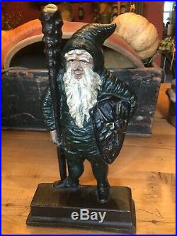 Antique Bradley Hubbard Warrior Elf Club Garden Gnome Cast Iron Statue Doorstop