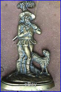 Antique Brass And Cast Iron Door Stop of a Man With dog Rare