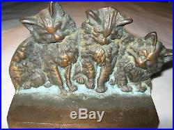Antique Bronze Cast Iron Kitten Cat Art Statue Sculpture Book Bookends Doorstop