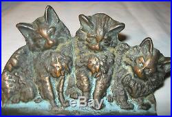 Antique Bronze Cast Iron Kitten Cat Art Statue Sculpture Book Bookends Doorstop