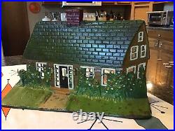 Antique CAST IRON Doorstop Christmas Cottage House Cabin PORCELAIN LIGHT 12x 8