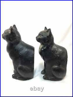 Antique CJO JUDD CAST IRON Black Cat Door StopsBookends Art Statues-Rare, HTF