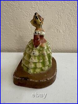 Antique CJO Judd 1247 Cast Iron Painted Southern Lady Bell Dress Doorstop