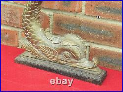 Antique Cast Brass & Iron Gargoyle Fish Door Stop 10 x 12 tall