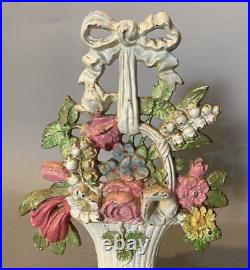 Antique Cast Iron 10.5 Doorstop Floral Bouquet in Basket