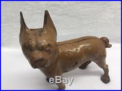 Antique Cast Iron 10.5 Hubley Rare Left Facing Boston Terrier Dog Doorstop