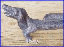 Antique Cast Iron 21 Dachshund Dog Boot Scraper Door Stop Open Mouth 27 Pounds