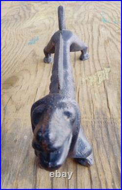 Antique Cast Iron 21 Dachshund Dog Boot Scraper Door Stop Open Mouth 27 Pounds