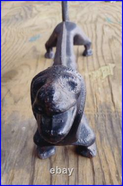 Antique Cast Iron 21 Dachshund Dog Boot Scraper Door Stop Open Mouth 27 Pounds