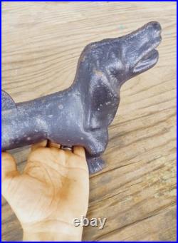 Antique Cast Iron 21 Dachshund Dog Boot Scraper Door Stop Open Mouth 27 Pounds