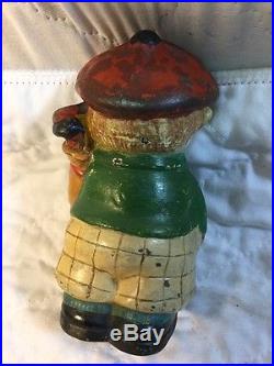 Antique Cast Iron Albany Foundry Whimsical Golf Caddy Doorstop w Original Paint