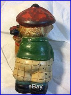 Antique Cast Iron Albany Foundry Whimsical Golf Caddy Doorstop w Original Paint