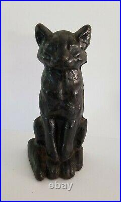 Antique Cast Iron All Black Cat Sitting Door Stop Bookend Paperweight Vintage
