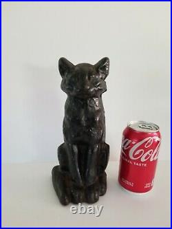Antique Cast Iron All Black Cat Sitting Door Stop Bookend Paperweight Vintage