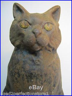 Antique Cast Iron Black Cat Doorstop large heavy old ornate details scary stare