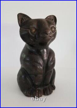 Antique Cast Iron Black Cat Scultpure Heavy Doorstop Bookend Paperweight Vintage