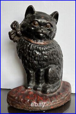 Antique Cast Iron Black Cat with bow Doorstop/ bookend 8 Heavy