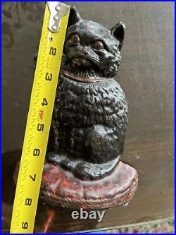 Antique Cast Iron Black Cat with bow Doorstop/ bookend 8 Heavy