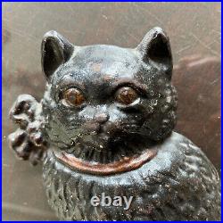 Antique Cast Iron Black Cat with bow Doorstop/ bookend 8 Heavy