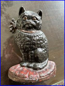 Antique Cast Iron Black Cat with bow Doorstop/ bookend 8 Heavy