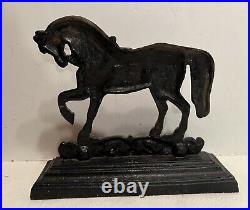 Antique Cast Iron Black HORSE Doorstop