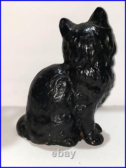 Antique Cast Iron Black Persian Sitting Cat Door stop Hubley