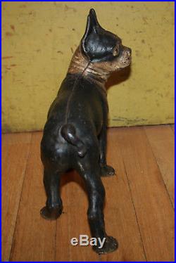 Antique Cast Iron Boston Terrier Boxer Dog Doorstop Attributed To Hubley