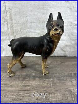 Antique Cast Iron Boston Terrier Bull Dog Door Stop Hubley Vintage Bulldog