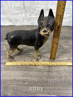 Antique Cast Iron Boston Terrier Bull Dog Door Stop Hubley Vintage Bulldog