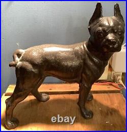 Antique Cast Iron Boston Terrier Bulldog Doorstop 10 Hubley Stamped 14P