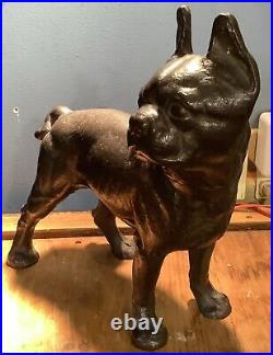 Antique Cast Iron Boston Terrier Bulldog Doorstop 10 Hubley Stamped 14P