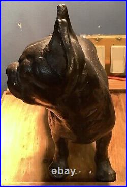 Antique Cast Iron Boston Terrier Bulldog Doorstop 10 Hubley Stamped 14P