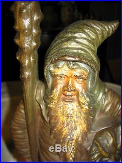 Antique Cast Iron Bradley Hubbard Elf Gnome Statue Club Shield Door Doorstop B&h
