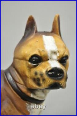 Antique Cast Iron Brown Painted Bulldog Boxer Dog Doorstop Statue Figure