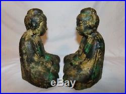 Antique Cast Iron Buddha Figurine Bookend or Doorstop Lot of 2