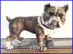 Antique Cast Iron Bulldog BRINDLE Dog Doorstop ORIGINAL PAINT Not a Reproduction