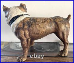 Antique Cast Iron Bulldog BRINDLE Dog Doorstop ORIGINAL PAINT Not a Reproduction