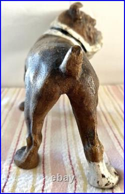 Antique Cast Iron Bulldog BRINDLE Dog Doorstop ORIGINAL PAINT Not a Reproduction