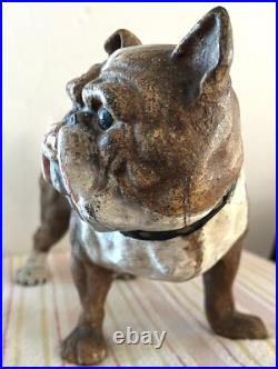 Antique Cast Iron Bulldog BRINDLE Dog Doorstop ORIGINAL PAINT Not a Reproduction