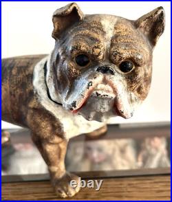 Antique Cast Iron Bulldog BRINDLE Dog Doorstop ORIGINAL PAINT Not a Reproduction