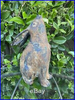 Antique Cast Iron Bunny Rabbit Doorstop Garden Statue Gazing Moon