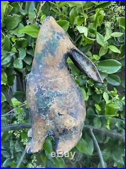 Antique Cast Iron Bunny Rabbit Doorstop Garden Statue Gazing Moon