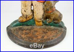 Antique Cast Iron CHILD CROSSING GUARD with DOG Doorstop HUBLEY vintage 10.5