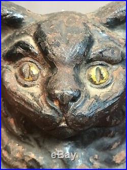 Antique Cast Iron Cat Door Stop Painted Eyes Hubley Far East China