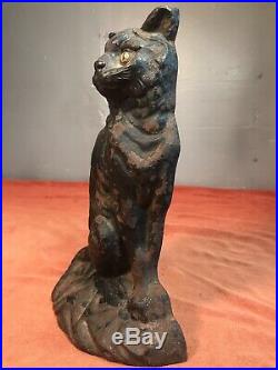 Antique Cast Iron Cat Door Stop Painted Eyes Hubley Far East China