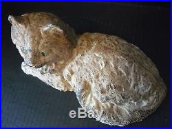 Antique Cast Iron Cat Laying Down Heavy Doorstop Possibly Hubley Perfect Patina