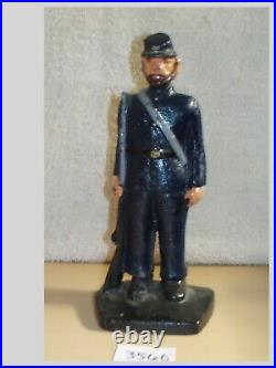Antique Cast Iron Civil War Union Soldier withRifle Door Stop Painted Blue