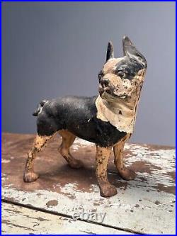 Antique Cast Iron Dog Doorstop Boston Terrier Hubley Type Figure Circa 1910