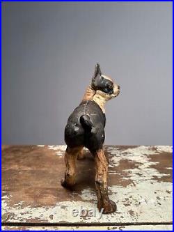 Antique Cast Iron Dog Doorstop Boston Terrier Hubley Type Figure Circa 1910